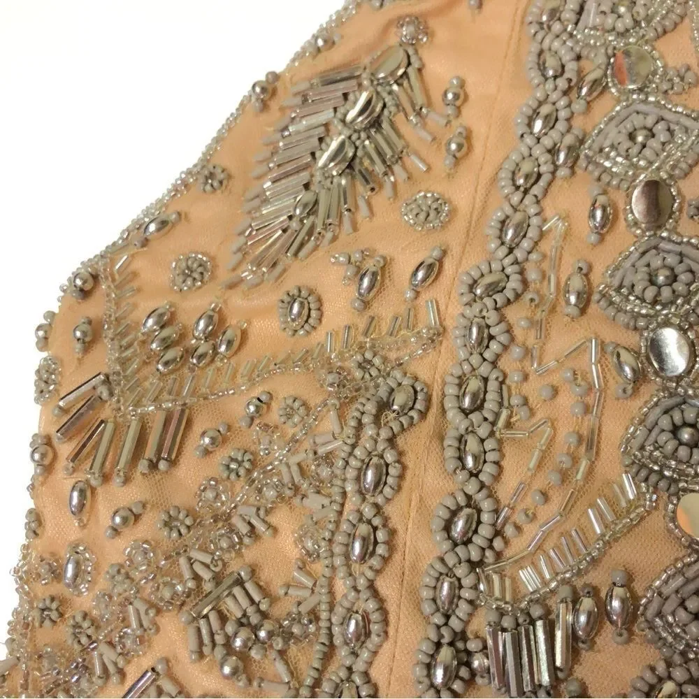 X by NBD Pandora Romper Champagne Allover Beading Plunging Lace Up Festival - Picture 8 of 15